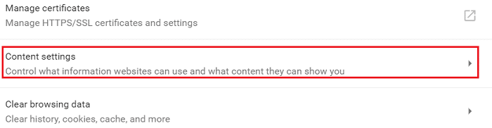 En la sección Privacidad, haga clic en Configuración de contenido