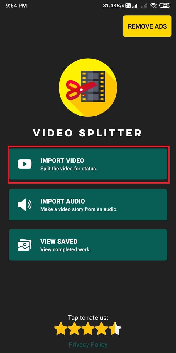 Toque importar video y seleccione el video que desea recortar