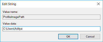 Ahora, en el campo Datos de valor, cambie el nombre de la carpeta de perfil de usuario |  Cambiar el nombre de la carpeta de perfil de usuario en Windows 10