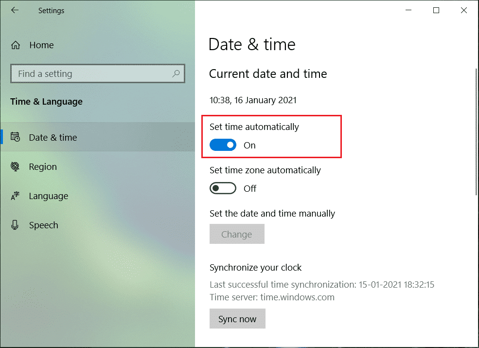 Activar Establecer hora automáticamente |  Solucionar el error de actualización de Windows 8024402F