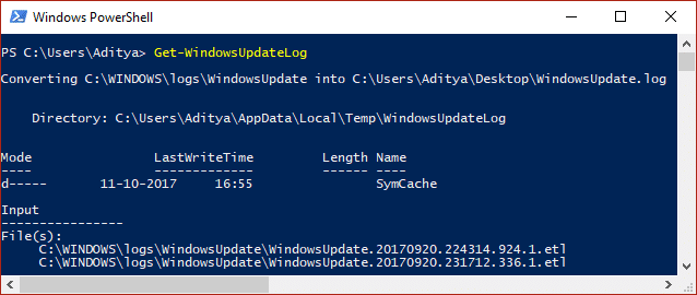 Ejecute el comando Get WindowsUpdateLog en powershell