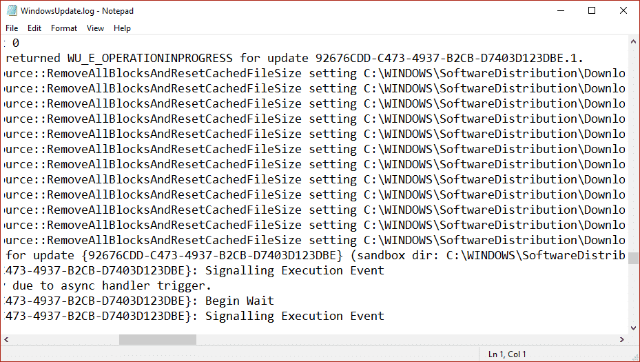 Archivo de registro de actualización de Windows |  Solucionar el error de actualización de Windows 8024402F