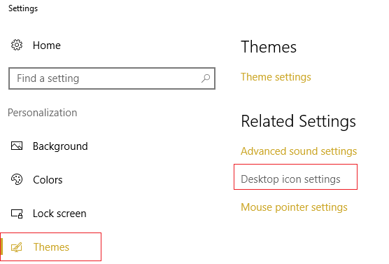 seleccione Temas en el menú de la izquierda y luego haga clic en Configuración del icono del escritorio