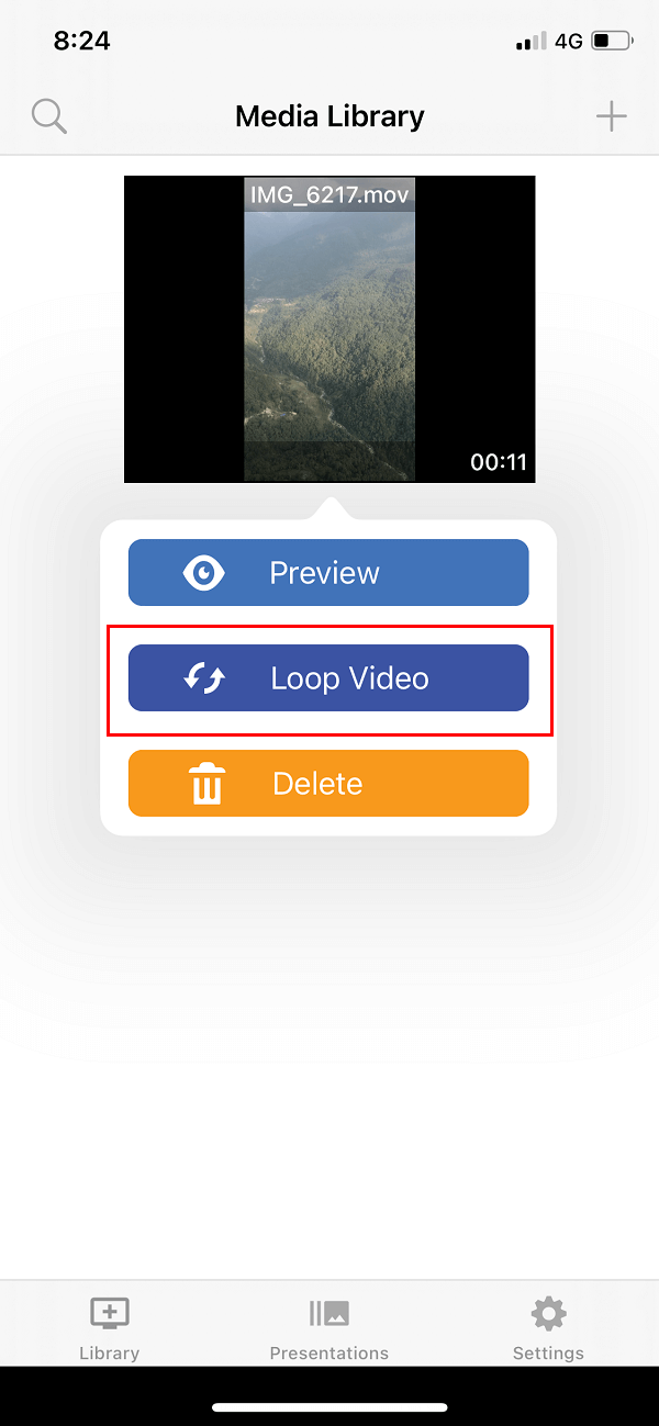 Toque el video que acaba de agregar en el Vloop y luego toque el Video en bucle