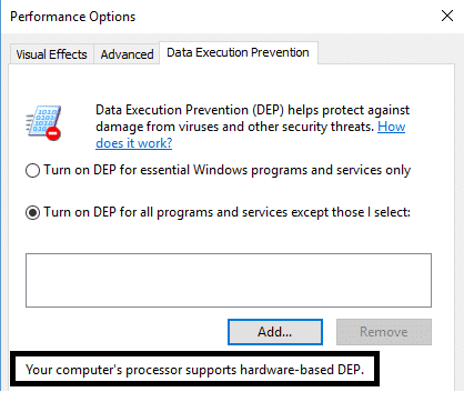 la computadora admite DEP basado en hardware