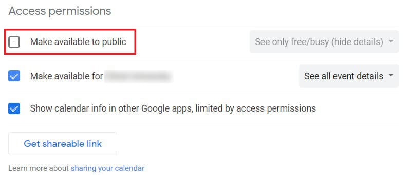 Habilitar poner a disposición del público |  Cómo sincronizar Google Calendar con Outlook