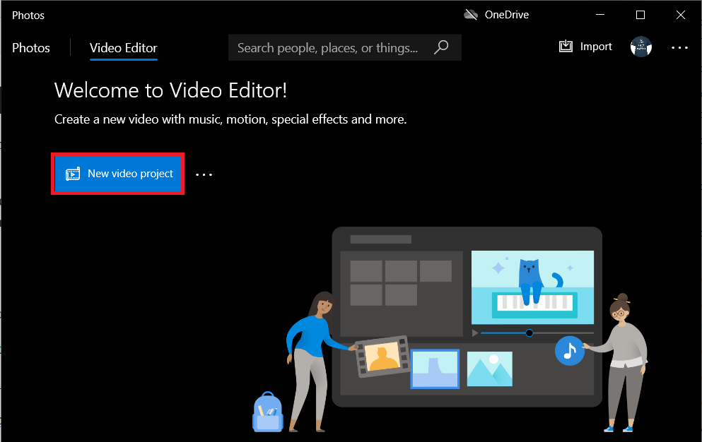 Haga clic en el botón Nuevo proyecto de video |  ¿Cómo quitar audio de video en Windows 10?