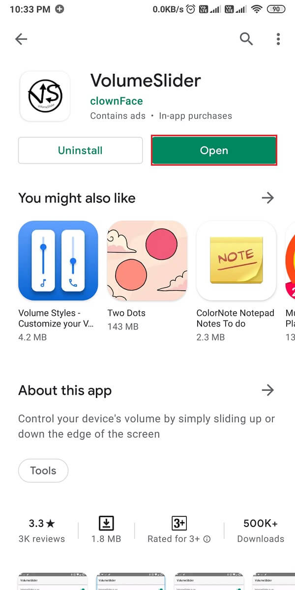 Abra Google Play Store e instale VolumeSlider de Clownface