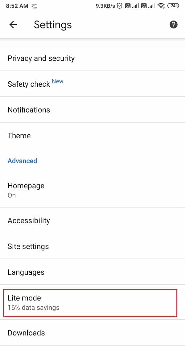 Desplácese hacia abajo y haga clic en Modo Lite |  Cómo deshacerse de los anuncios en su teléfono Android
