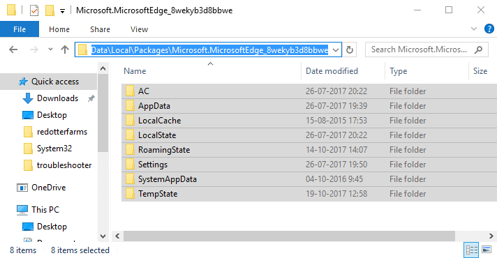 Seleccione todos los archivos dentro de la carpeta Microsoft Edge y elimínelos permanentemente