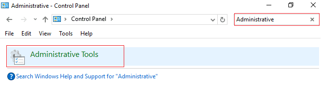 Escriba Administrativo en la búsqueda del Panel de control y seleccione Herramientas administrativas.