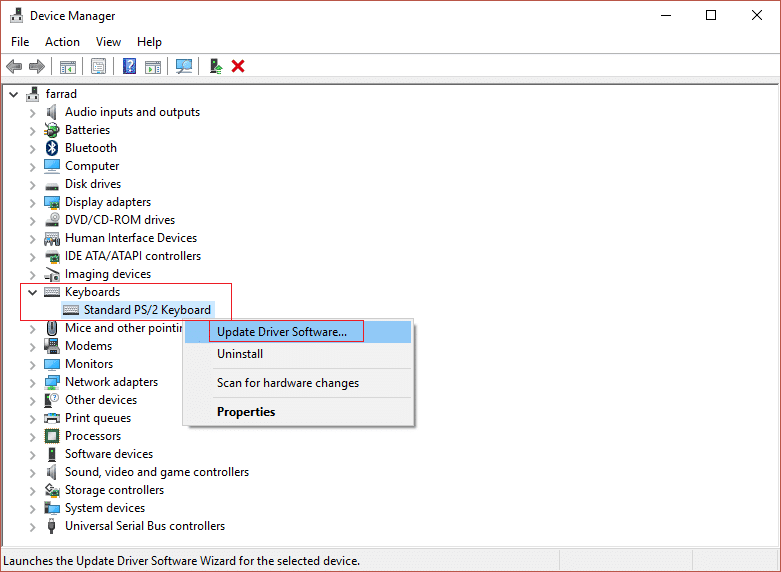 actualizar el software del controlador del teclado PS2 estándar