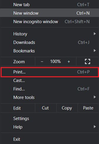 Desde las opciones, haga clic en Imprimir |  Cómo imprimir cuando no tienes una impresora