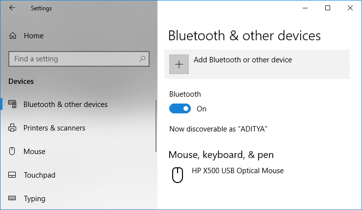 Haga clic en el botón + para Agregar Bluetooth u otro dispositivo