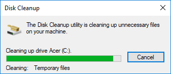 Espere unos minutos antes de que Disk Cleanup pueda completar su operación