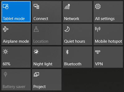 Haga clic en Modo tableta en el Centro de actividades para activarlo |  Cómo cambiar al modo tableta en Windows 10