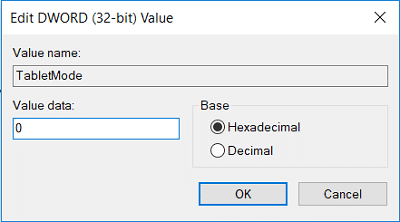 Ahora, en el campo de datos de valor, escriba 0 y haga clic en Aceptar |  Cómo cambiar al modo tableta en Windows 10