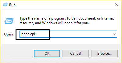 ncpa.cpl para abrir la configuración wifi |  Reparar Windows no puede comunicarse con el dispositivo o recurso