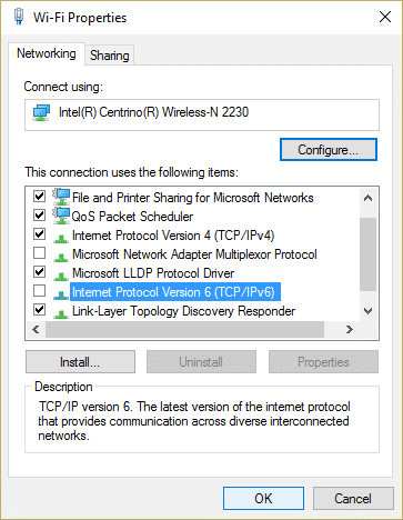 desmarque Protocolo de Internet versión 6 (TCP IPv6) |  Repare las entradas de registro de sockets de Windows necesarias para la conectividad de red que faltan