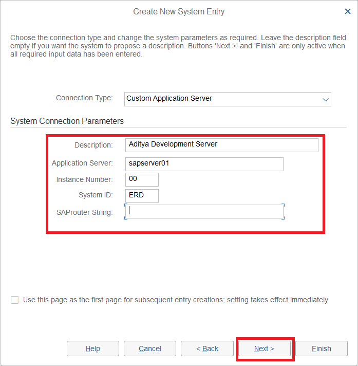 Seleccione el tipo de conexión como servidor de aplicaciones personalizado e ingrese lo siguiente según lo proporcionado por el propietario del servidor