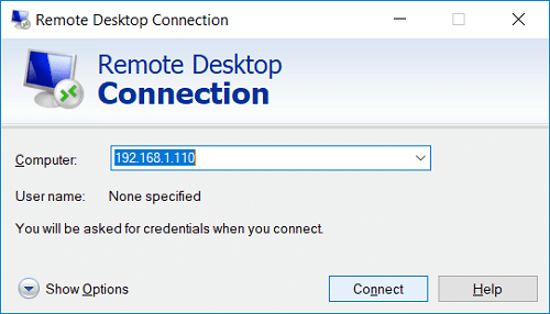 Escriba el nombre de la computadora o la dirección IP de la PC y haga clic en Conectar