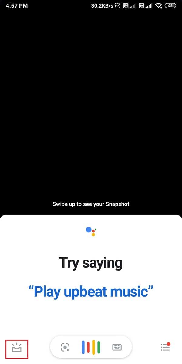 toque el icono de la caja en la parte inferior izquierda de la pantalla.  |  Arreglar el Asistente de Google que no funciona en Android