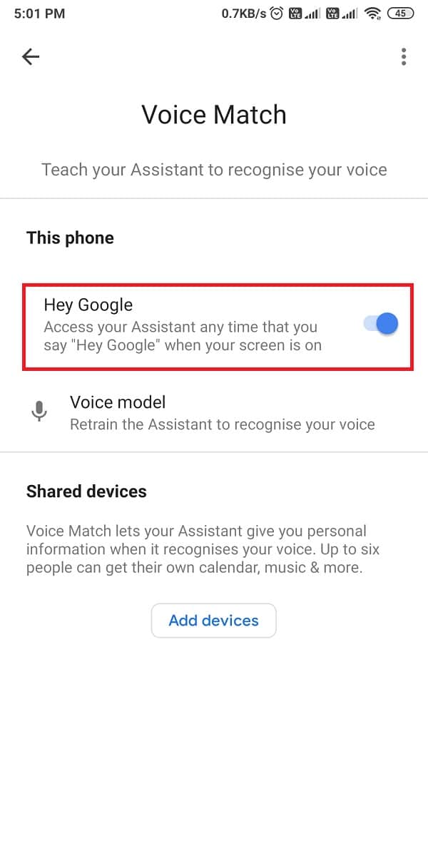 apague la palanca de 'Hey Google' para apagarlo.  |  Arreglar el Asistente de Google que no funciona en Android