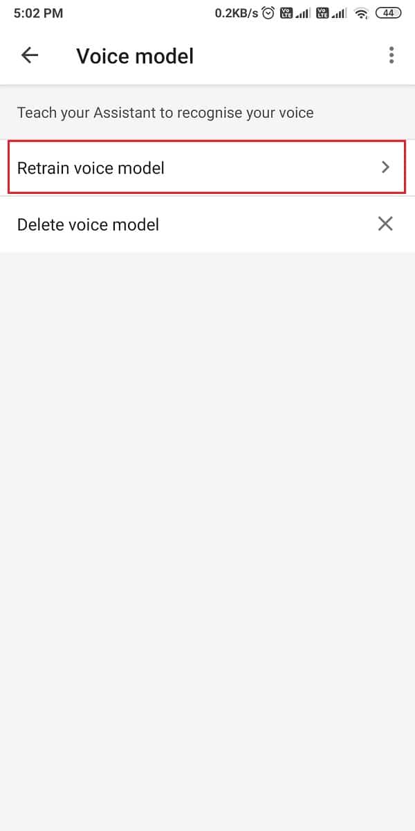 Volver a entrenar modelo de voz |  Arreglar el Asistente de Google que no funciona en Android