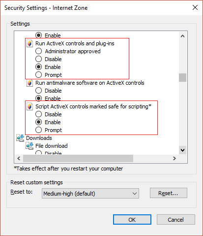 Habilitar controles y complementos de ActiveX