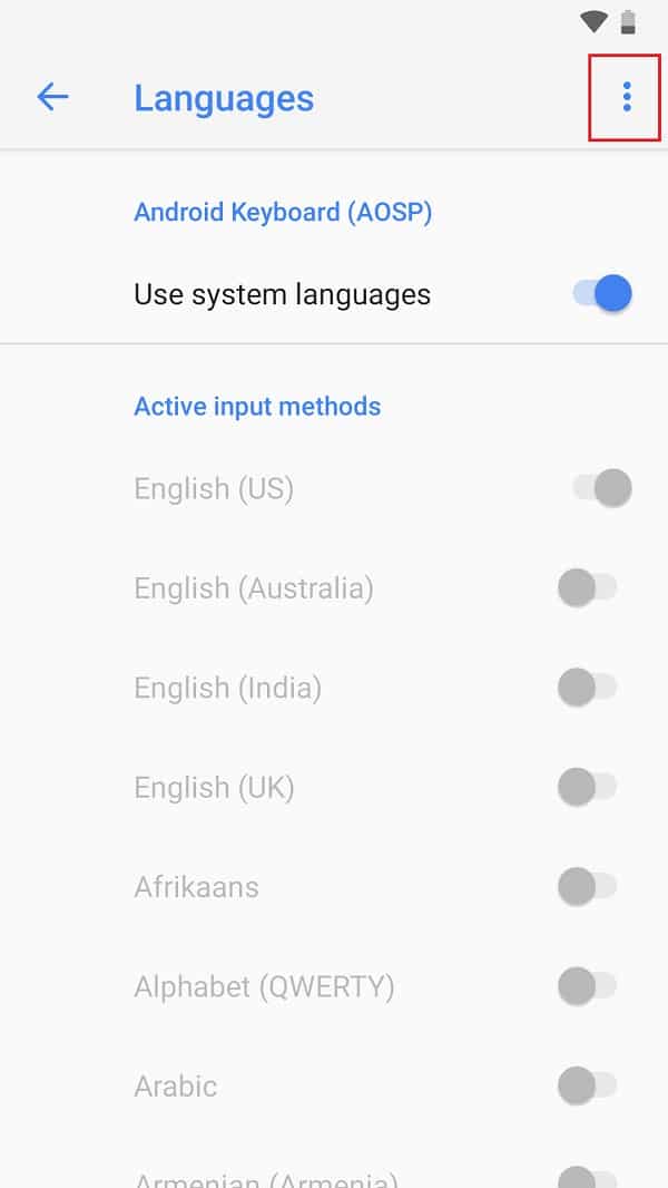 En la esquina superior derecha, toque los tres puntos para revelar todas las opciones.  |  Cómo omitir la verificación de la cuenta de Google en un teléfono Android