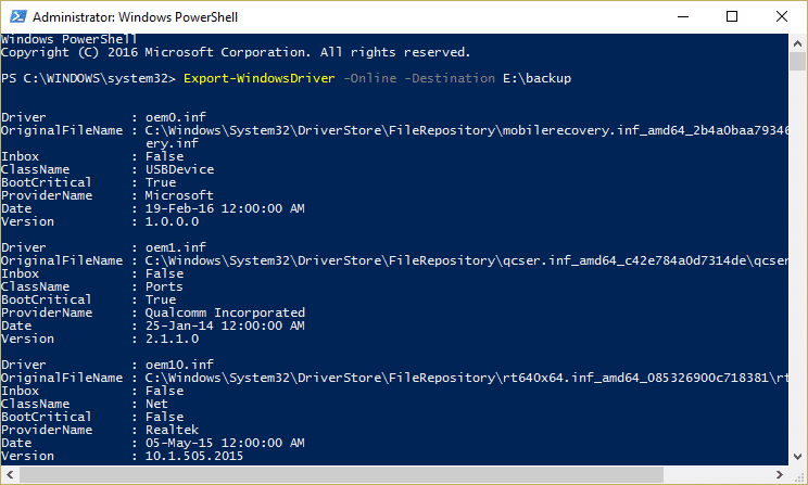 Exportar controladores mediante PowerShell Export-WindowsDriver -Online -Destination |  Cómo exportar controladores usando PowerShell