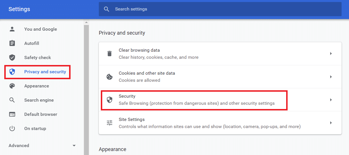 Configuración y privacidad de google chrome