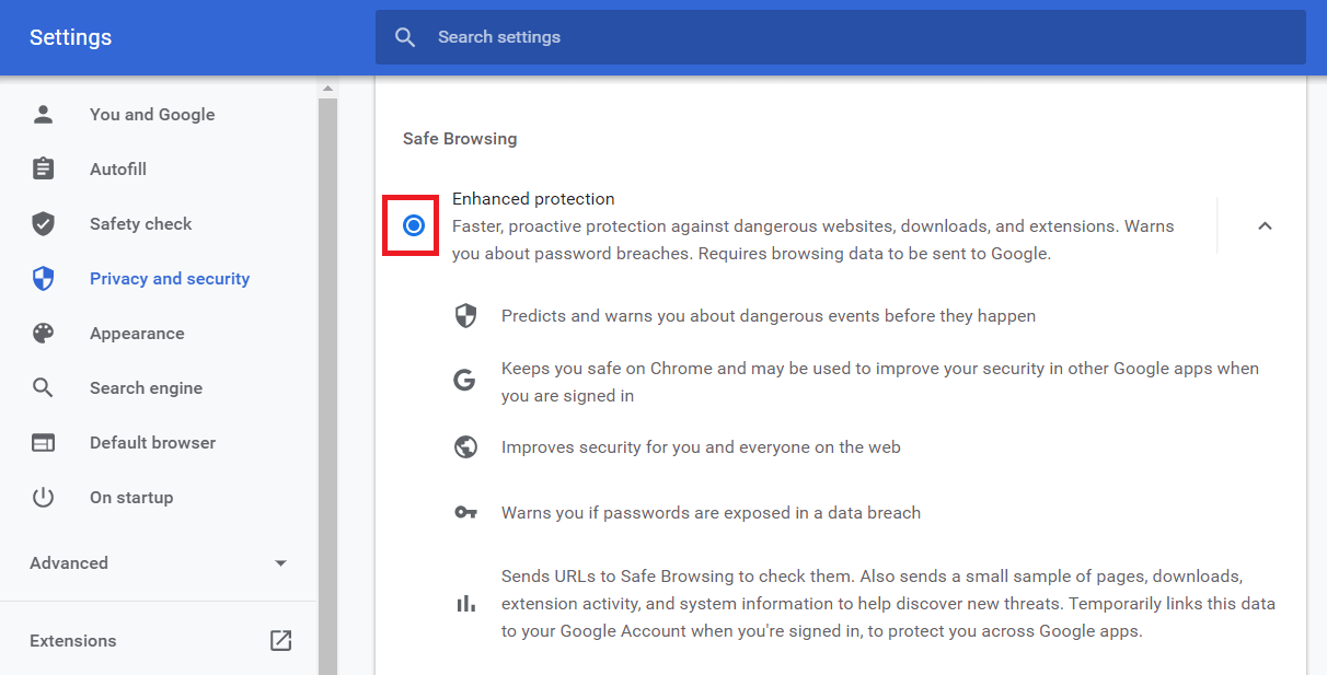 Navegación segura de Google Chrome