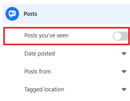 Activando el interruptor de palanca titulado 'publicaciones que has visto' |  Cómo hacer una búsqueda avanzada en Facebook