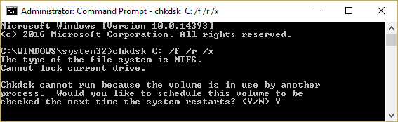 ejecutar comprobar disco chkdsk C: /f /r /x