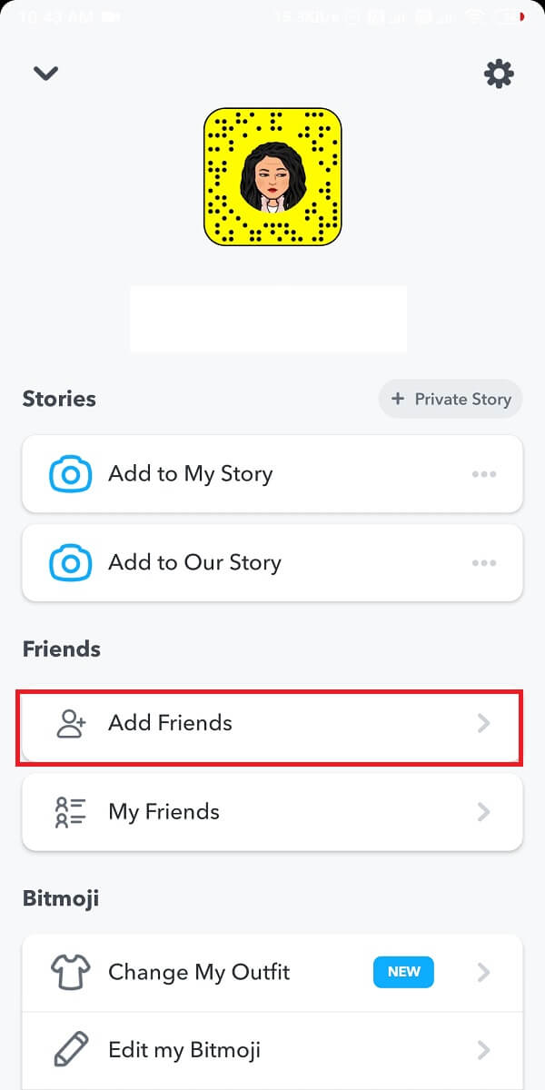 Toque Agregar amigos desde la parte inferior. | Cómo deshabilitar las solicitudes de adición no deseadas en Snapchat