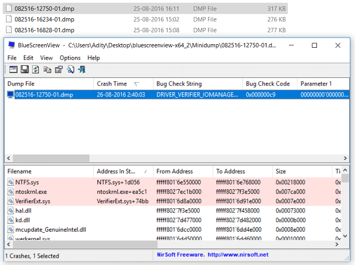 Arrastre y suelte un archivo .dmp en particular para analizar en BlueScreenView