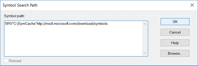 SRV*C:SymCache*http://msdl.microsoft.com/download/symbols |  Cómo leer archivos de volcado de memoria en Windows 10
