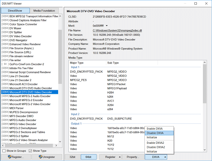Seleccione estas entradas una por una y luego haga clic en DXVA y seleccione Desactivar DXVA2 o Desactivar
