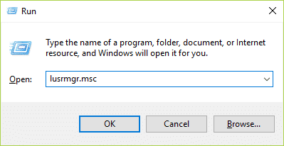 escriba lusrmgr.msc en ejecutar y presione Entrar |  Cómo evitar que los usuarios cambien la contraseña en Windows 10