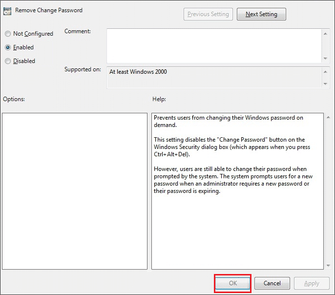 Habilitar Eliminar política de cambio de contraseña en Gpedit |  Cómo evitar que los usuarios cambien la contraseña en Windows 10