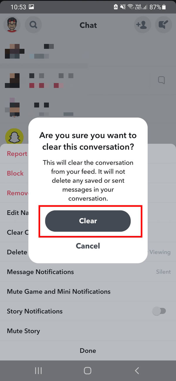 seleccione la opción Borrar para eliminar toda la conversación de su ventana de chat.
