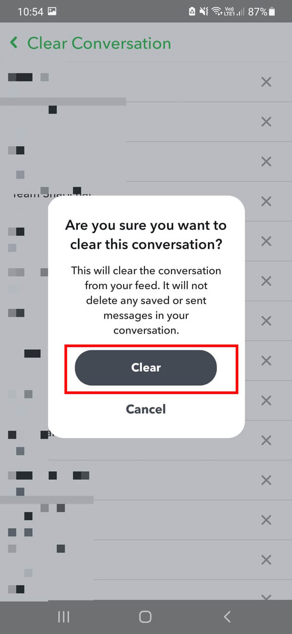 Finalmente, toque el botón Borrar para eliminar toda la conversación de sus chats.
