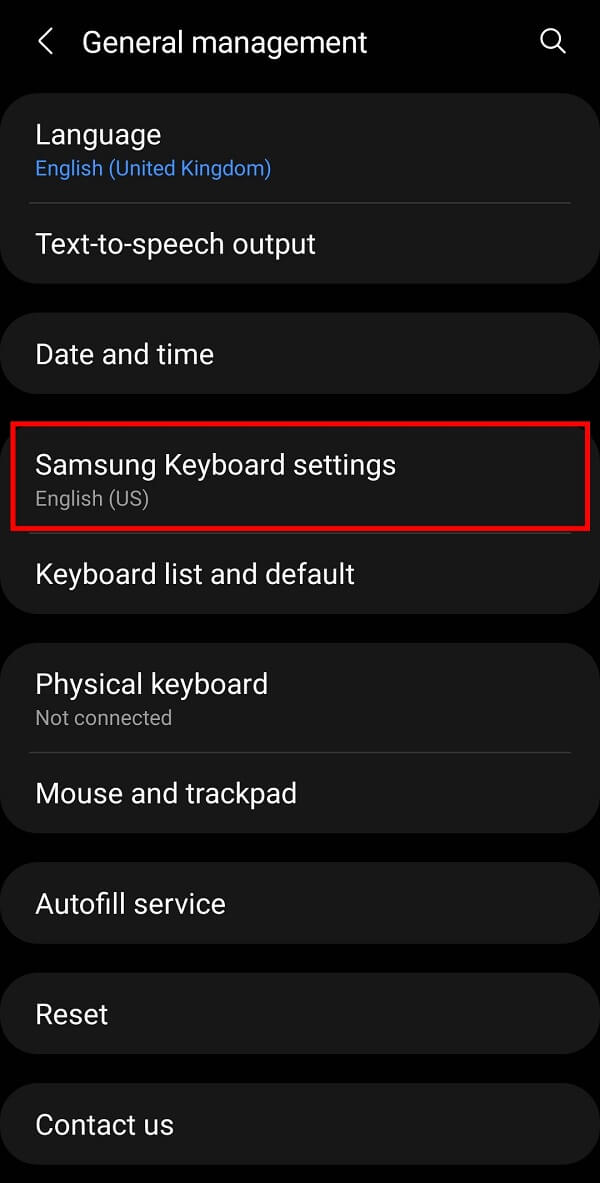 toque la configuración del teclado Samsung para obtener varias opciones para su teclado Samsung.
