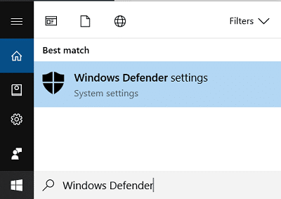 Escriba Windows Defender y haga clic en el resultado de la búsqueda |  Arreglar la actualización de Windows Defender falla con el error 0x80070643