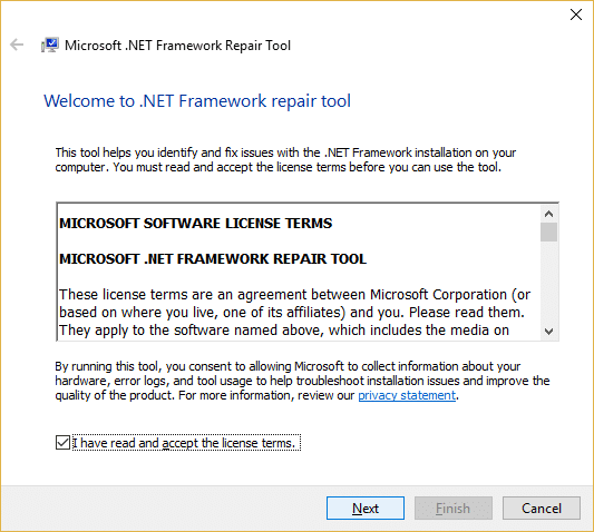 Ejecute la herramienta de reparación de Microsoft .NET Framework