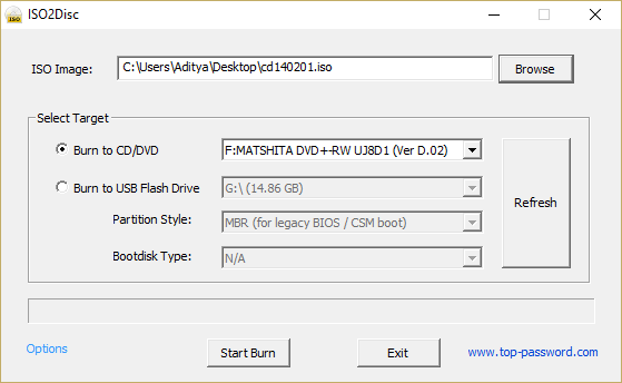 Uso de CD o DVD para crear un disco de restablecimiento de contraseña