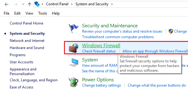 haga clic en Firewall de Windows