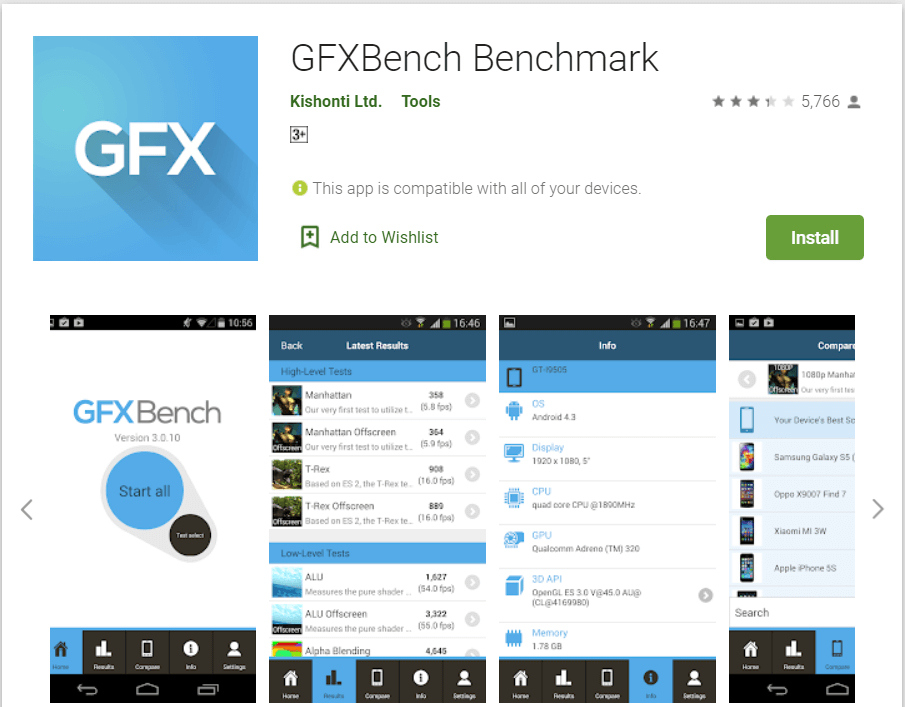 GFXBenchMark |  aplicaciones para comprobar el hardware de su teléfono Android