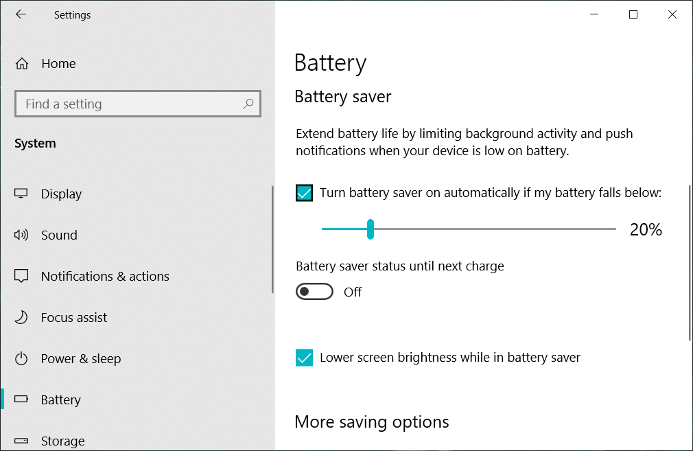 El estado de ahorro de batería hasta la próxima configuración de carga aparecerá en gris |  Cómo habilitar o deshabilitar el ahorro de batería en Windows 10
